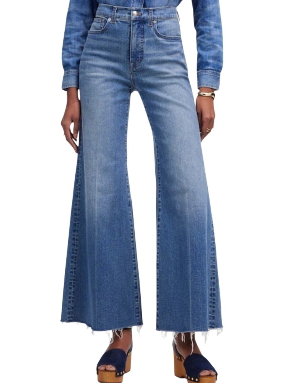 Madewell 31 Petite Flared Wide Leg Crop Jeans High Rise Raw Frayed Hem 31P